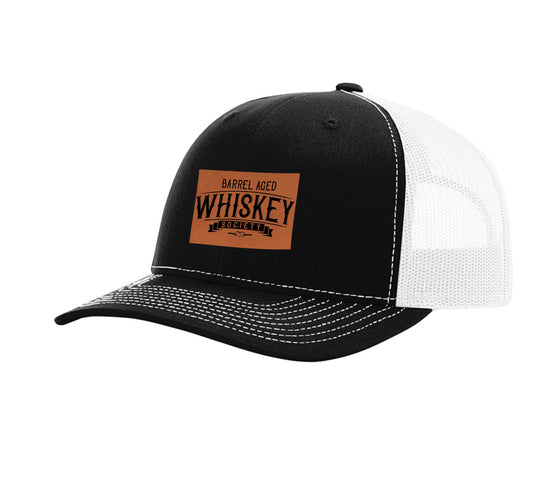 Black/White Hat with Leather Patch