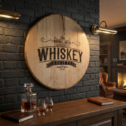 Barrel Aged Whiskey Society Laser Engraved Barrel Head